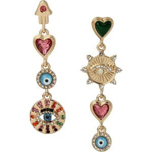 Women's Evil Eye Linear Earrings Post Back Closure Haloed Crystal